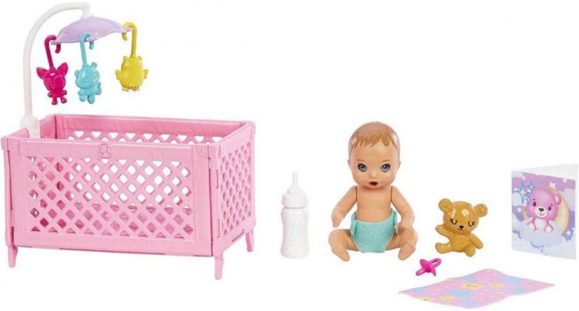 MATTEL BRB Panenka Barbie chůva set s miminkem a doplňky na spinkání