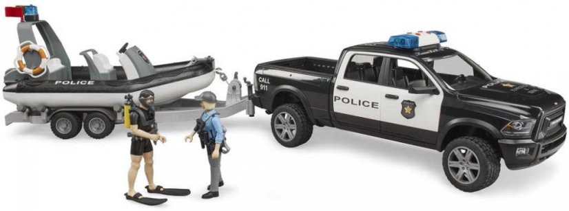 BRUDER 02507 Auto RAM Policie herní set s člunem a 2 figurkami