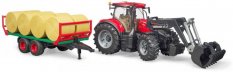 BRUDER 03198 Set traktor CASE IH Optum 300 CVX + čelní nakladač a přepravník balíků