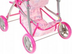 Kočárek golfové hole růžový srdíčka s košíkem pro panenku miminko