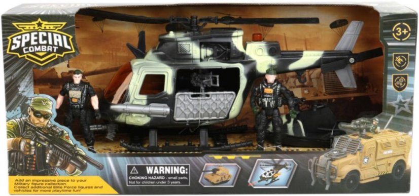 Vojenská helikoptéra army sada se 2 figurkami a člunem plast v krabici